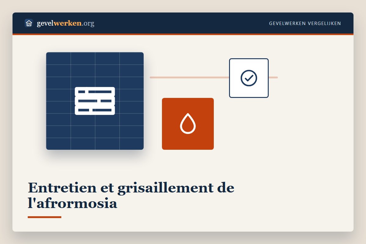 Façade en afrormosia du brun doré au gris foncé : grisaillement sans huile ou huilage annuel pour garder la teinte