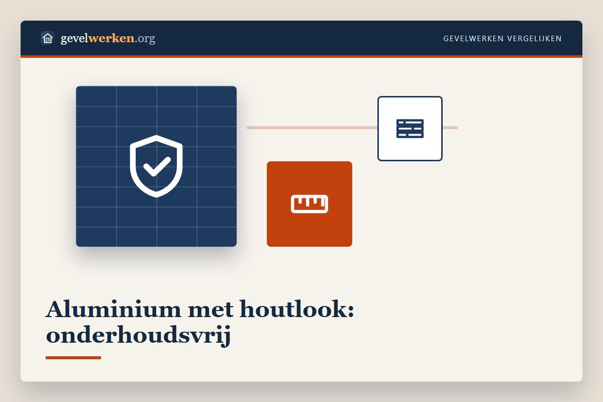 Aluminium gevelbekleding met houtlook: gedrukte nerf in poederlak die niet vergrijst en alleen water vraagt