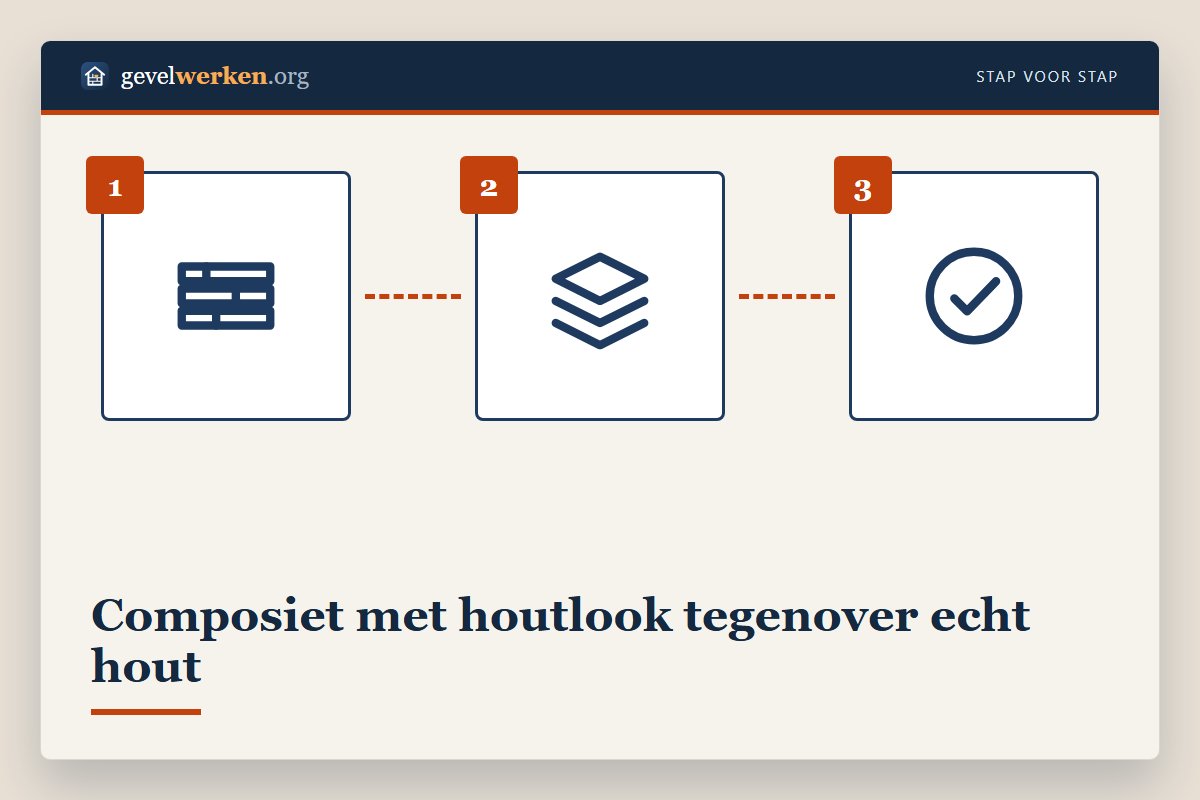 Composiet gevelbekleding met houtlook naast echt hout: egale nerf tegenover vergrijzend hout