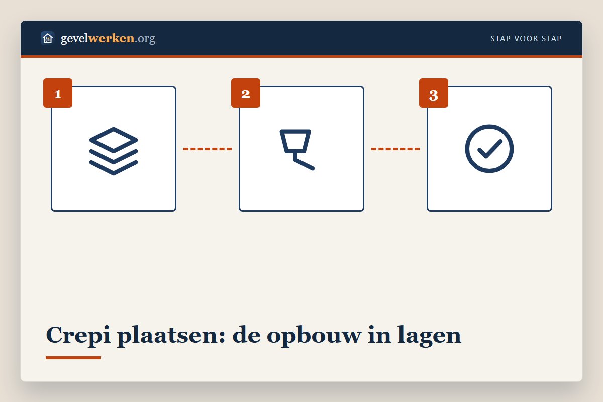 Crepi plaatsen: opbouw in lagen met wapeningsnet, voorstrijk en sierpleister op de gevel