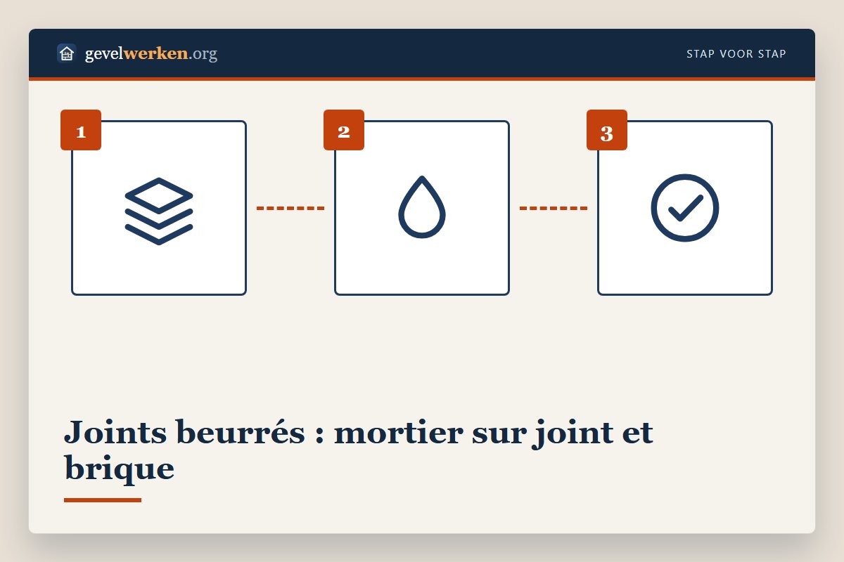 Réalisation de joints beurrés : mortier clair de chaux et de sable étalé à la brosse sur le joint et la brique