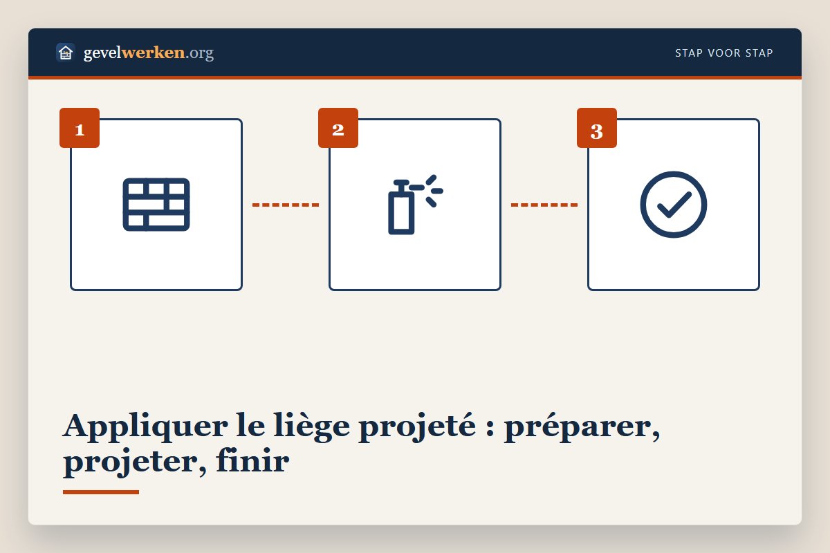 Application du liège projeté : le pistolet dépose 2 à 3 couches jusqu'à 3 à 4 mm d'épaisseur