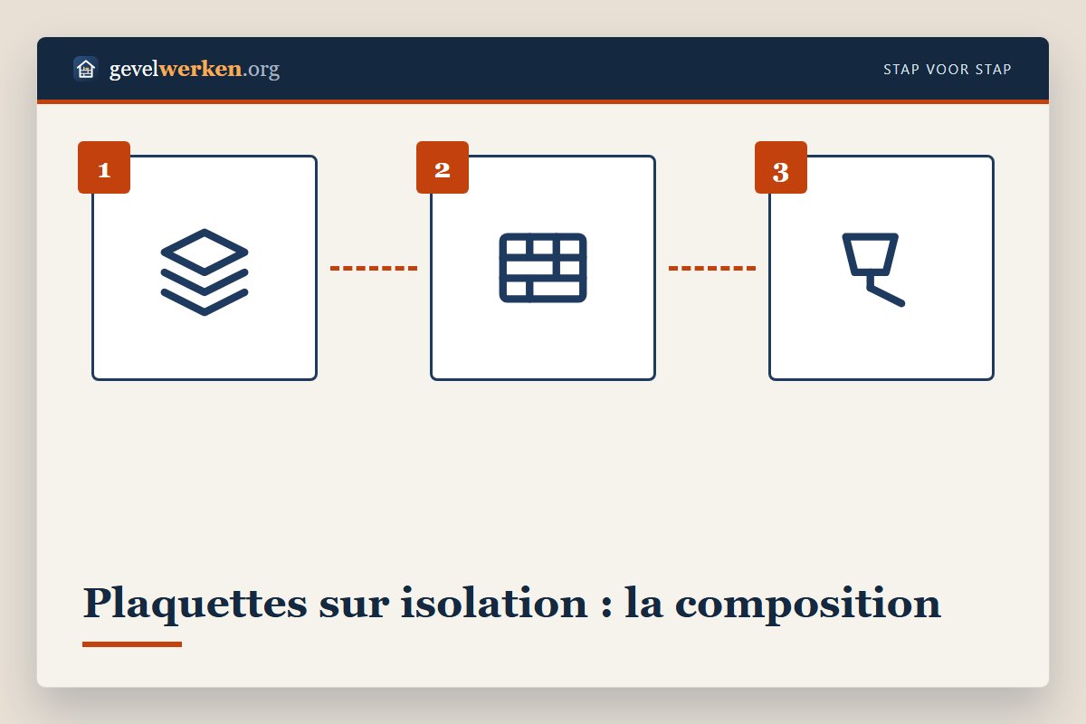 Plaquettes de brique sur isolation : couches avec panneau isolant, chevilles, armature, lit de colle et plaquettes jointoyées
